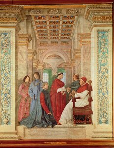 Le pape Sixte IV installe Bartolommeo Platina comme directeur de la bibliothèque du Vatican, c. 1477